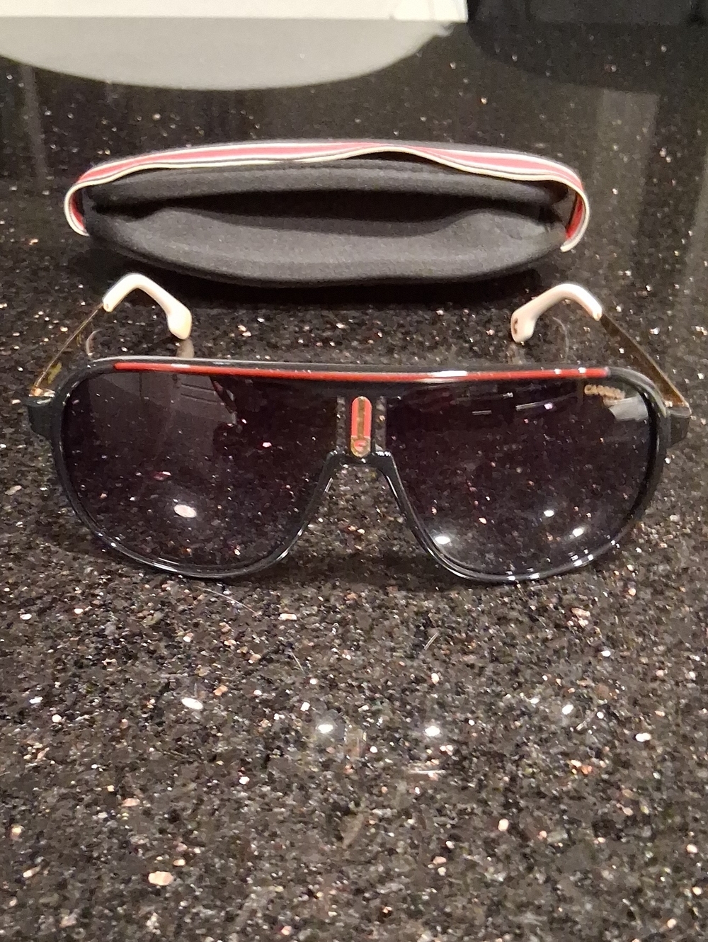 Carrera Shield Sunglasses in Black with Red Accent